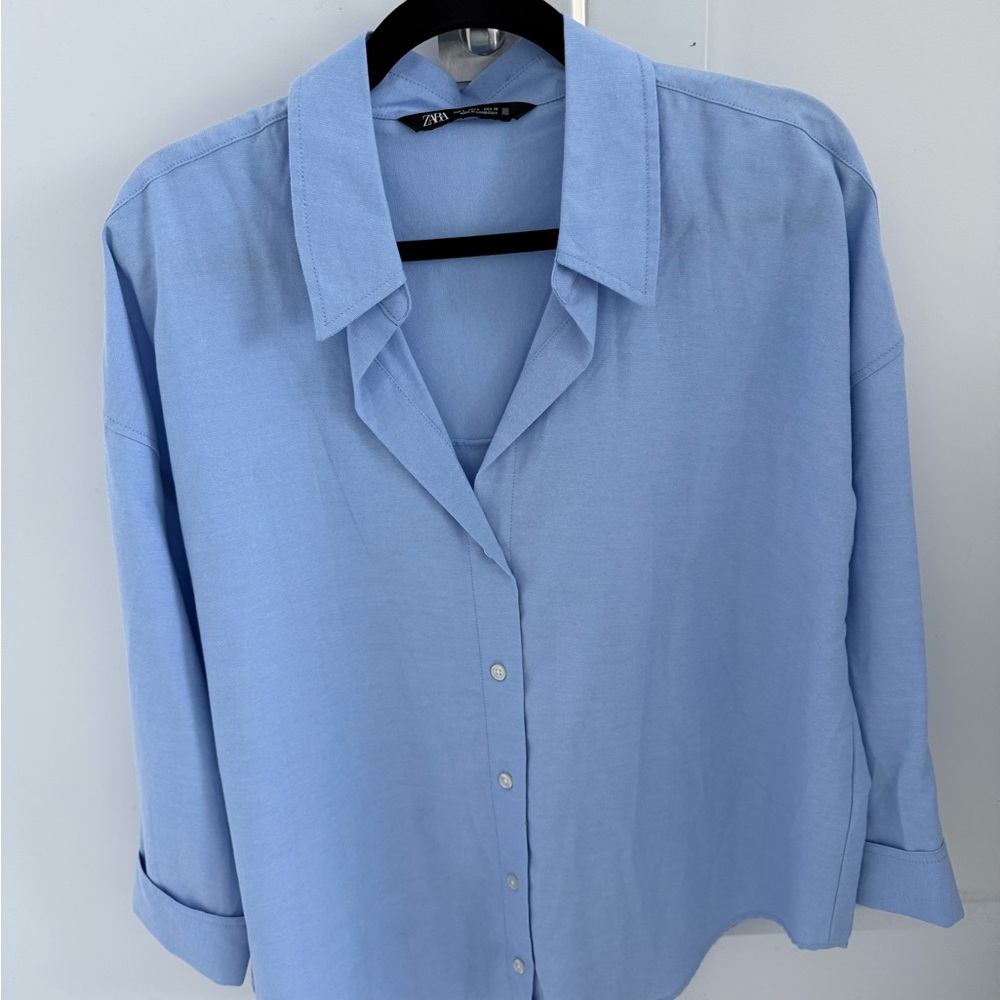 Zara womens Blue button down Shirt